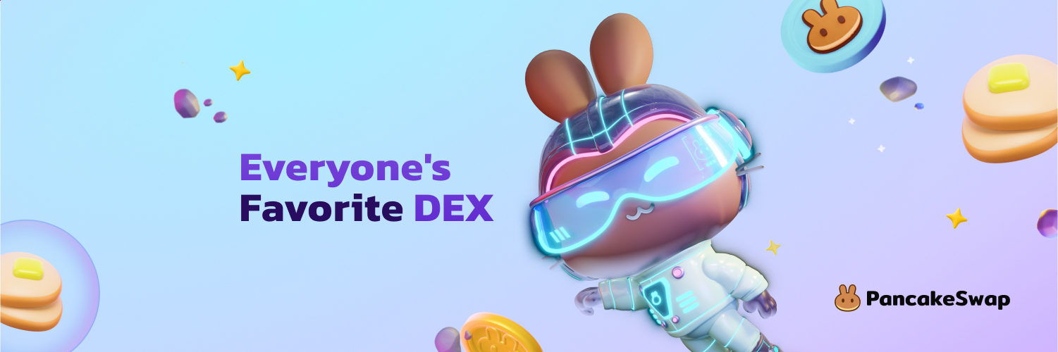 Futuristic rabbit character beside Everyone's Favorite DEX and PancakeSwap text